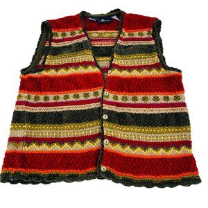 Lizsport Vintage 90s Multicolor Knit Sweater Vest L Cotton/Acrylic Striped Butto